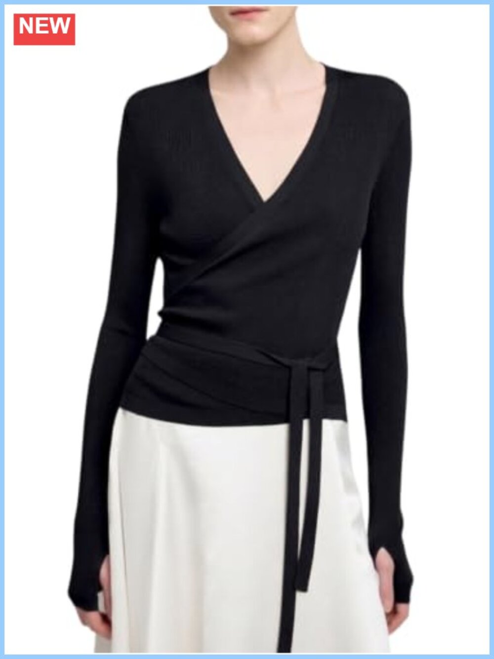 Wool Blend Wrap Sweater Cardigan V-Neck Tie Front Crop Top Thumbhole Balletcore
